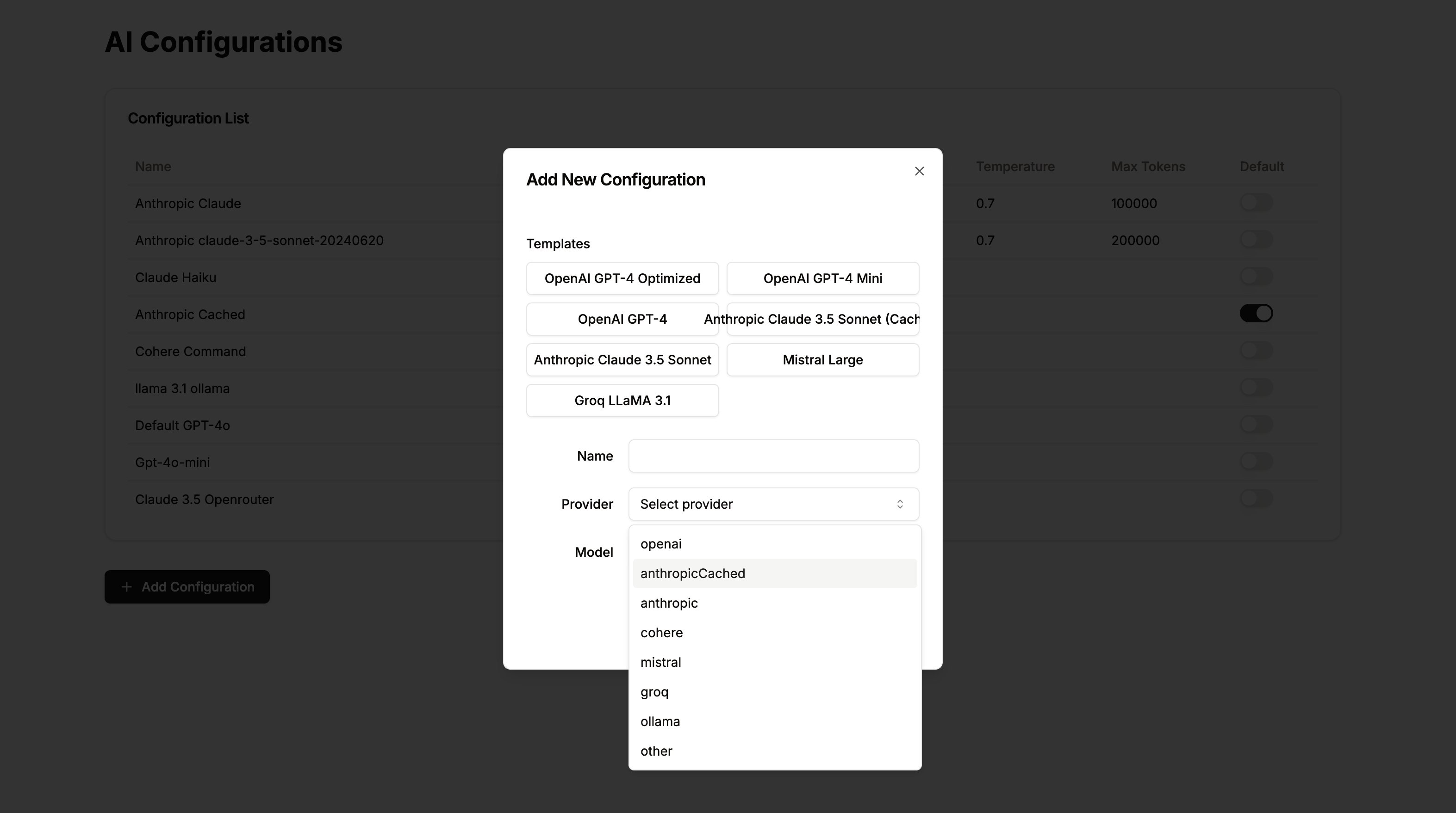 Add a new config with Antropic Cached